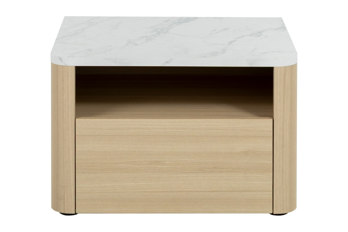 Chevet bois Soléa avec tiroir – Table de nuit chêne clair et marbre