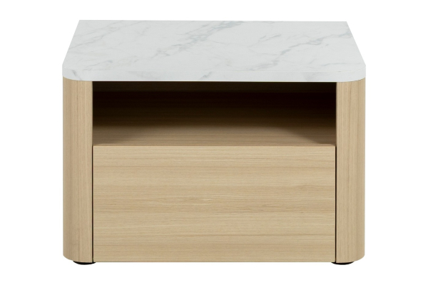 Chevet bois Soléa avec tiroir – Table de nuit chêne clair et marbre