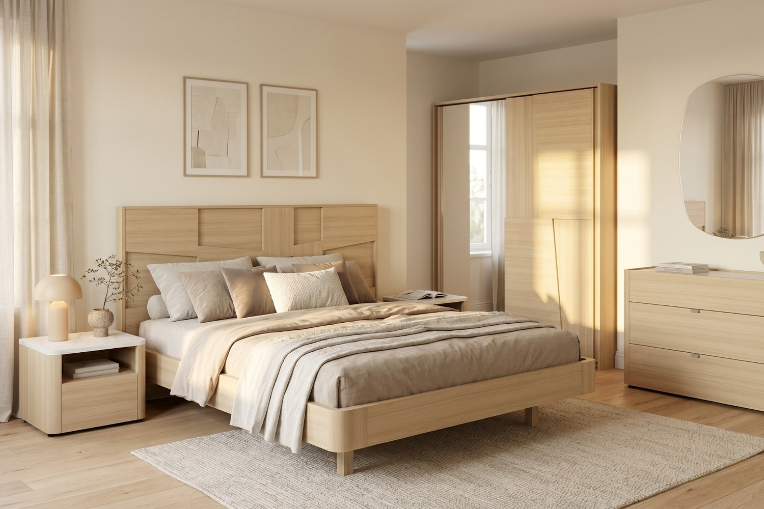 Lit Soléa en bois chêne clair – Lit design avec tête de lit moderne