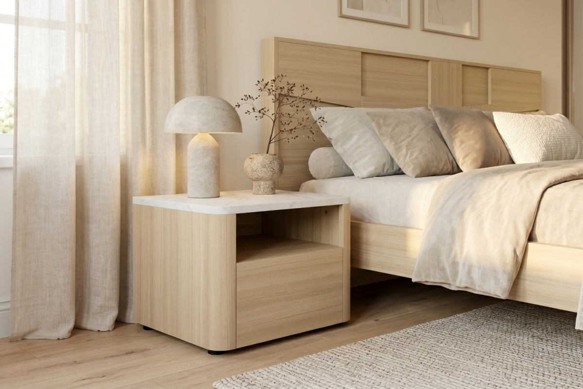 Lit Soléa en bois chêne clair – Lit design avec tête de lit moderne