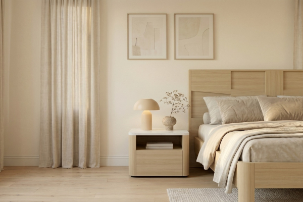 Lit Soléa en bois chêne clair – Lit design avec tête de lit moderne