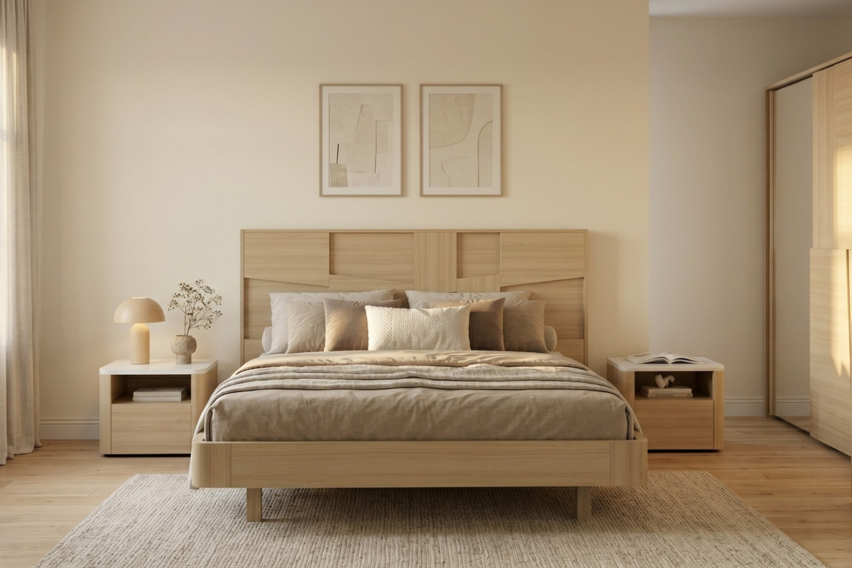 Lit Soléa en bois chêne clair – Lit design avec tête de lit moderne