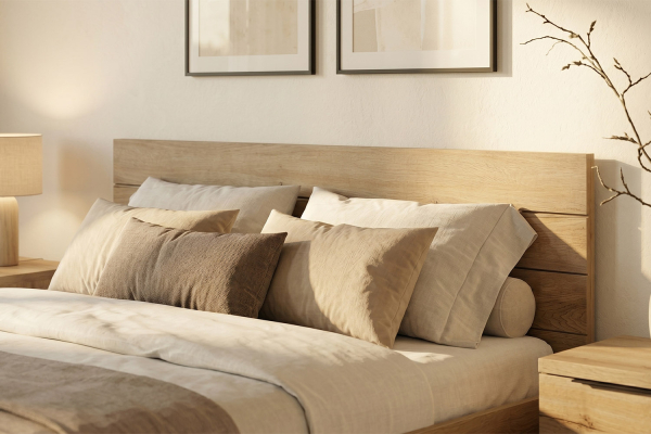 Lit Altura en bois finition chêne – Lit design avec tête de lit rainurée