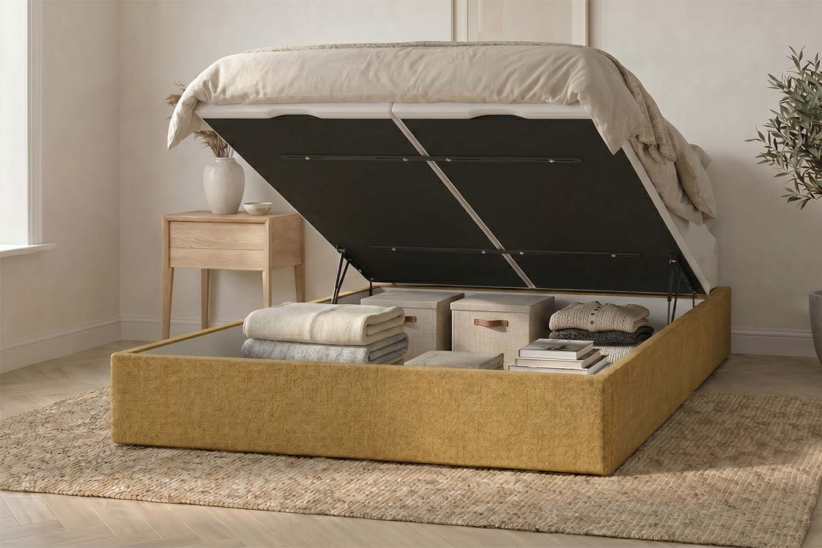 Lit coffre matelassé en tissu Jade – Finition haut de gamme