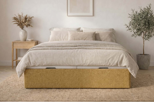 Lit coffre matelassé en tissu Jade – Finition haut de gamme
