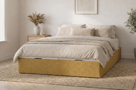 Lit coffre matelassé en tissu Jade – Finition haut de gamme