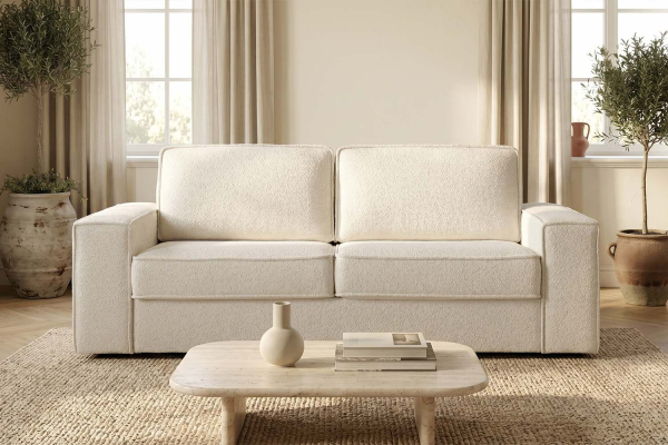 Canapé convertible Capri – Tissu bouclette ivoire