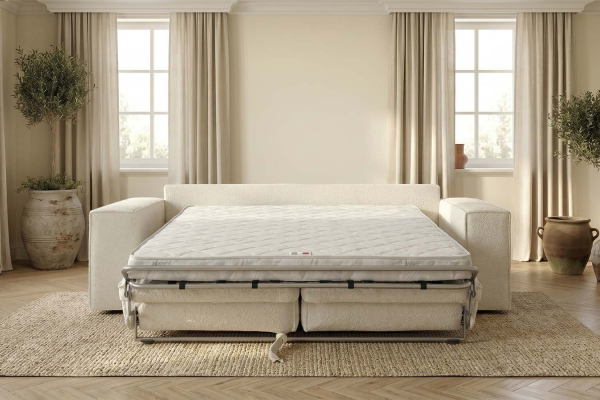 Canapé convertible Capri – Tissu bouclette ivoire