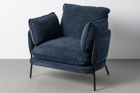 Fauteuil bleu en tissu et métal – Élégant et durable