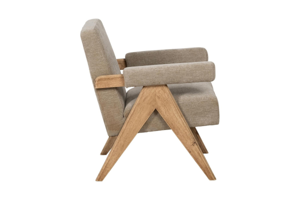 Fauteuil Olbia | Bois naturel et tissu beige