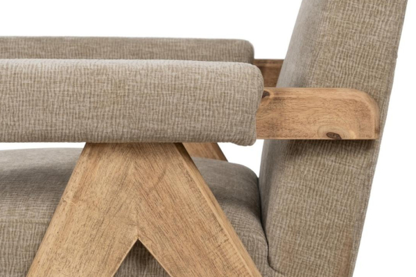Fauteuil Olbia | Bois naturel et tissu beige