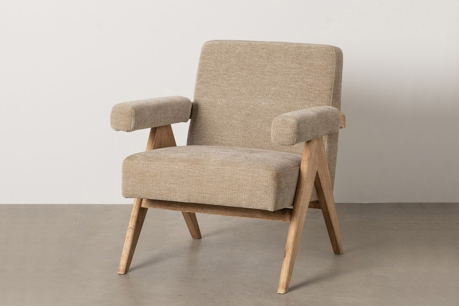 Fauteuil Olbia | Bois naturel et tissu beige