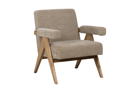 Fauteuil Olbia | Bois naturel et tissu beige