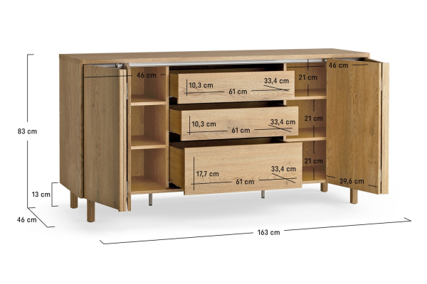 Buffet 2 portes et 3 tiroirs 160 cm Alba