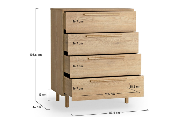 Commode 4 tiroirs avec pieds Alba