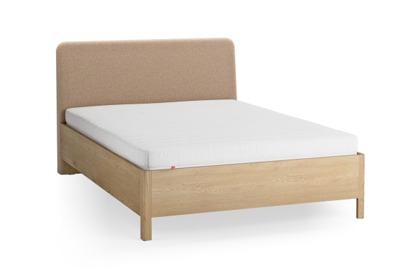 Lit en bois avec tête de lit tissu Alba