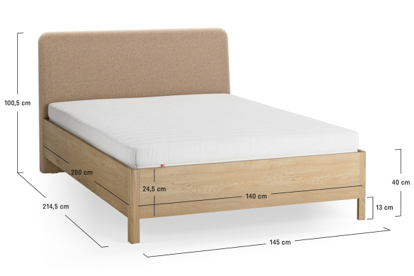 Lit en bois avec tête de lit tissu Alba