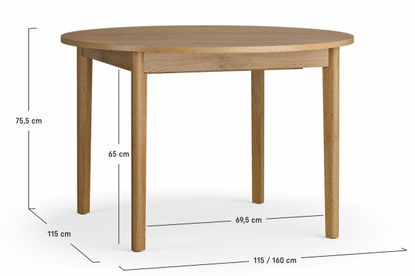 Table ronde extensible 4-6 pers.  en chêne Alba