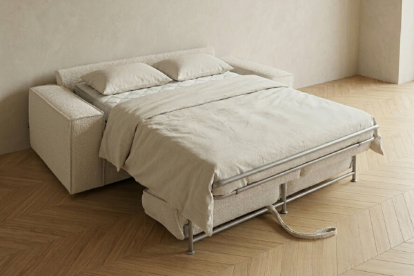 Canapé convertible Capri – Tissu bouclette ivoire