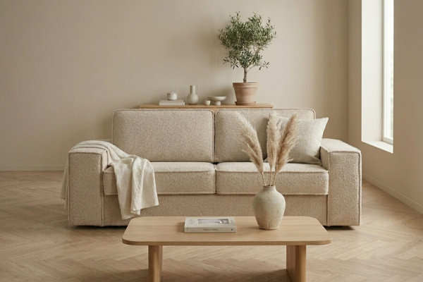 Canapé convertible Capri – Tissu bouclette ivoire
