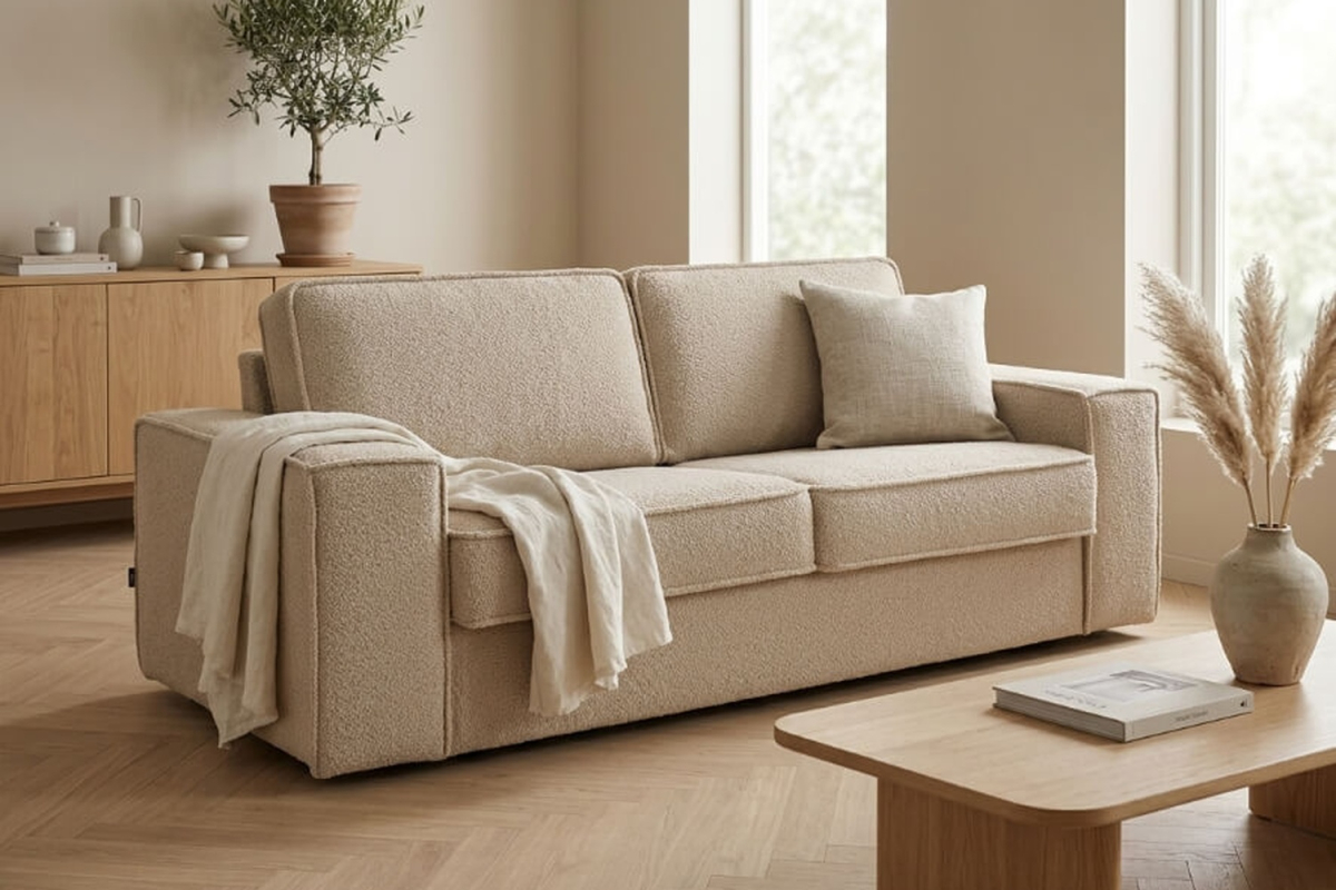 Canapé convertible Capri – Tissu bouclette ivoire