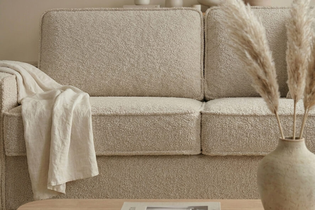 Canapé convertible Capri – Tissu bouclette ivoire