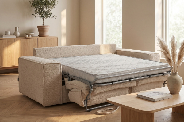 Canapé convertible Capri – Tissu bouclette ivoire