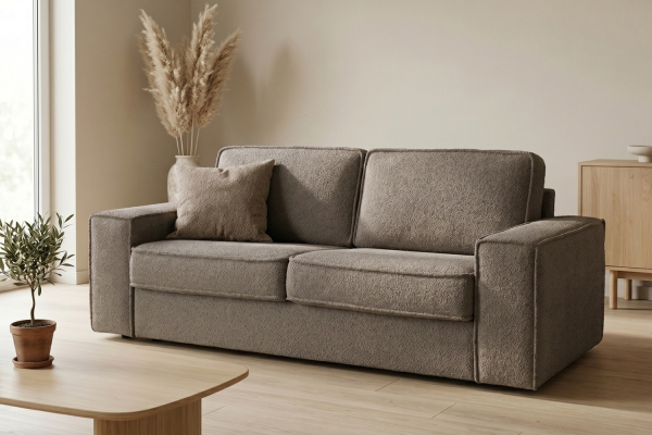 Canapé convertible Capri – Tissu bouclette ivoire