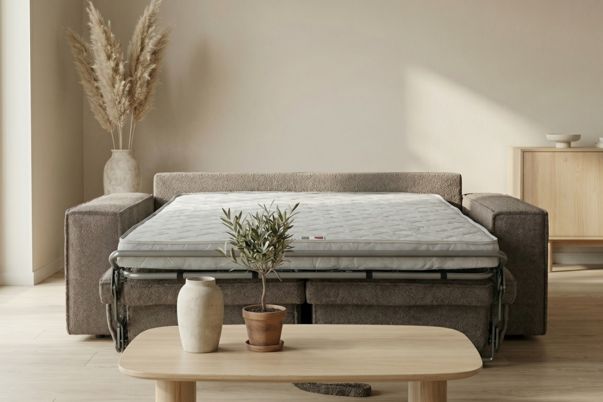 Canapé convertible Capri – Tissu bouclette ivoire