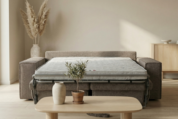Canapé convertible Capri – Tissu bouclette ivoire