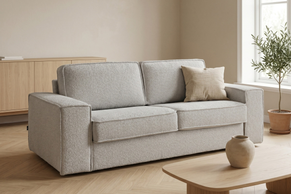 Canapé convertible Capri – Tissu bouclette ivoire