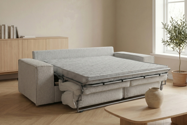 Canapé convertible Capri – Tissu bouclette ivoire