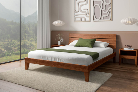 Lit en hêtre massif avec tête de lit trio Adam