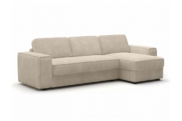 Canapé d'angle convertible Capri – Velours côtelé écru
