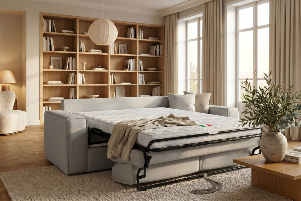 Canapé convertible Côme – Tissu lisse et design épuré