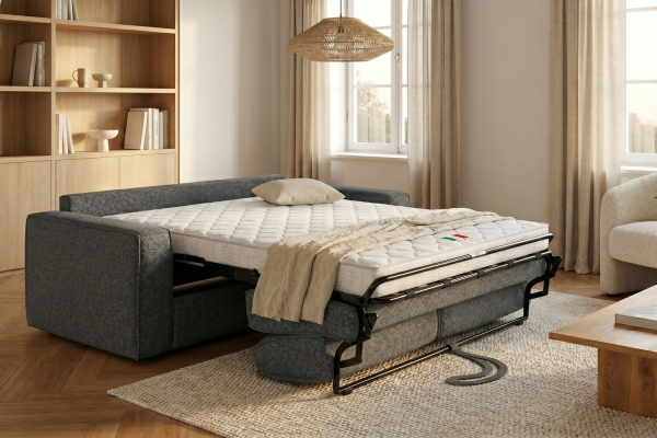 Canapé convertible Côme – Tissu lisse et design épuré