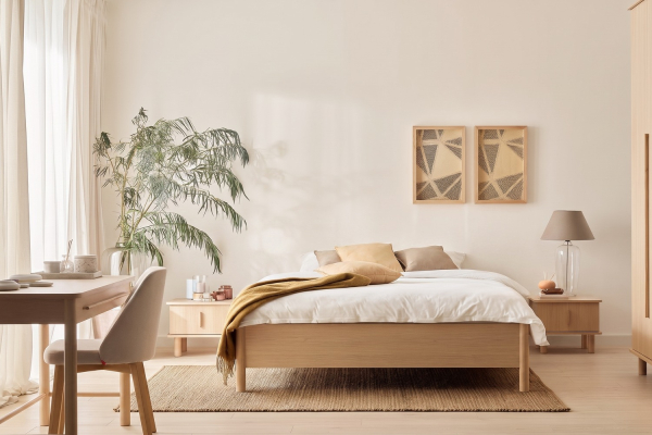 Lit coffre chêne Naya en bois – Rangement discret, confort et design