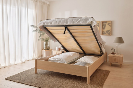 Lit coffre chêne Naya en bois – Rangement discret, confort et design
