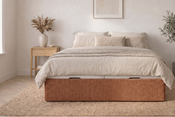 Lit coffre matelassé en tissu Jade – Finition haut de gamme