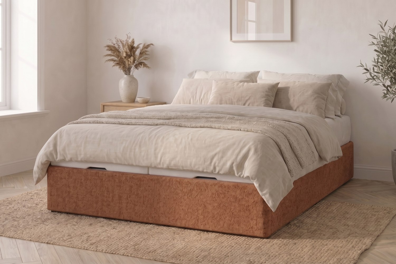 Lit coffre matelassé en tissu Jade – Finition haut de gamme