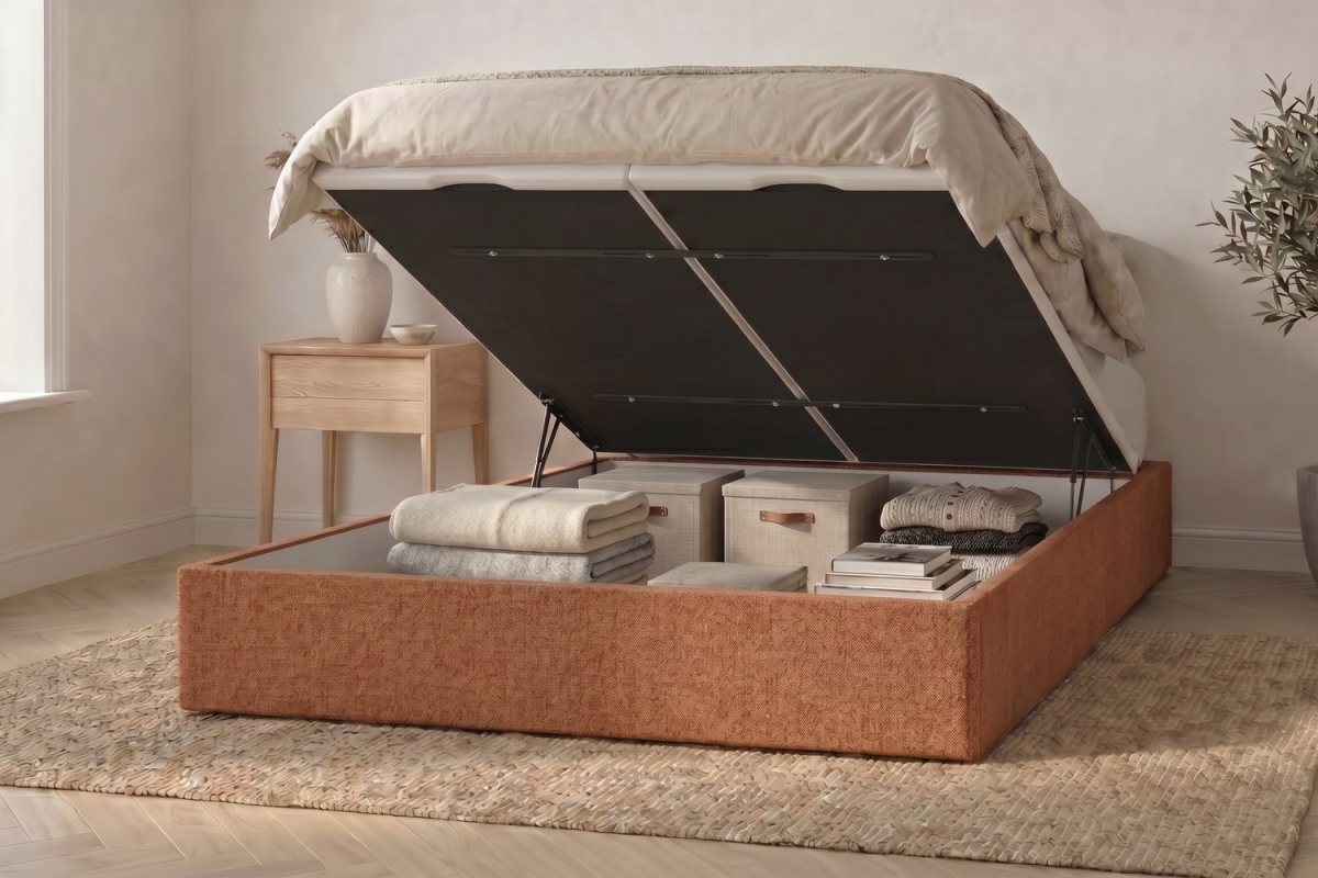Lit coffre matelassé en tissu Jade – Finition haut de gamme