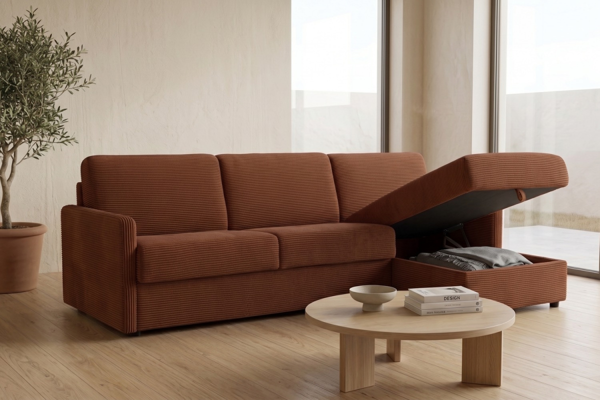 Canapé Split convertible, méridienne avec coffre | Maison Aveni
