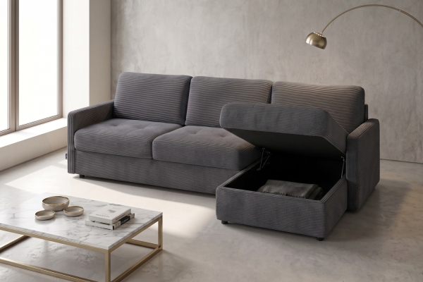 Canapé Split convertible, méridienne avec coffre | Maison Aveni