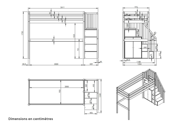 Lit mezzanine 1 place avec escalier Selia | Maison Aveni