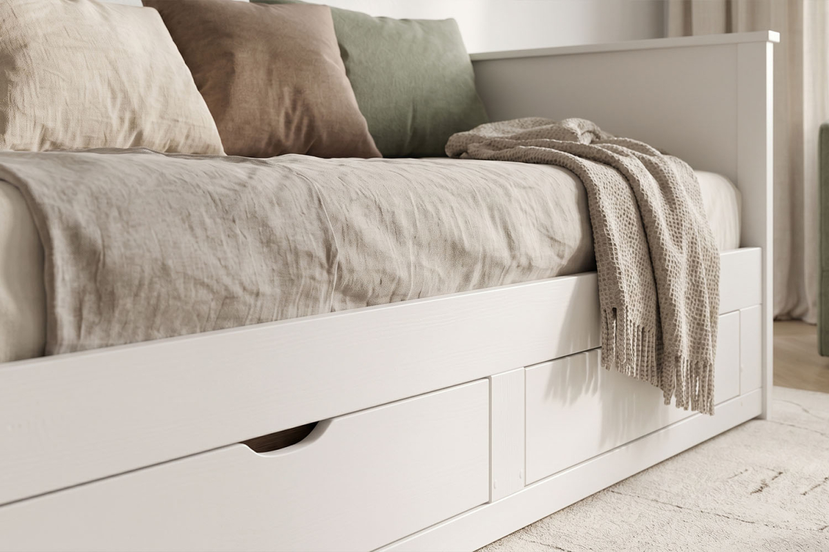 Lit gigogne Alma | Lit banquette en bois blanc FSC