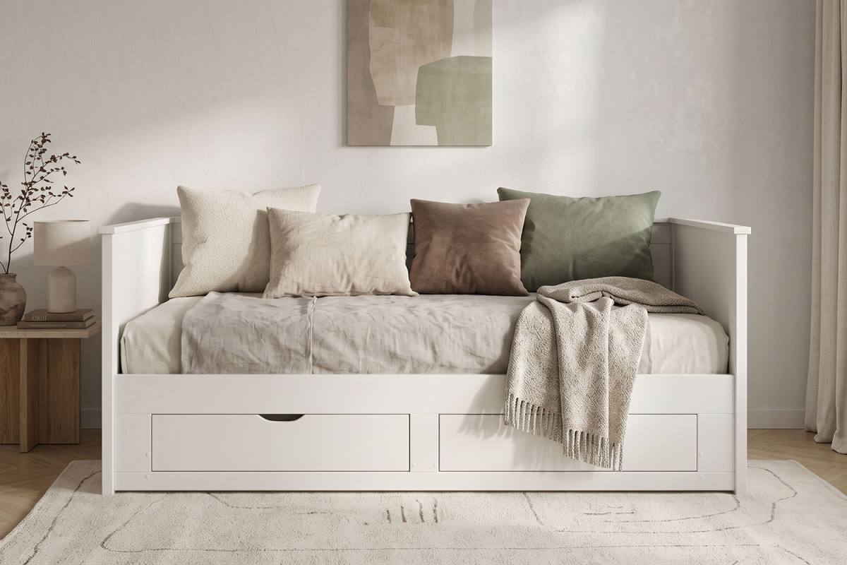Lit gigogne Alma | Lit banquette en bois blanc FSC