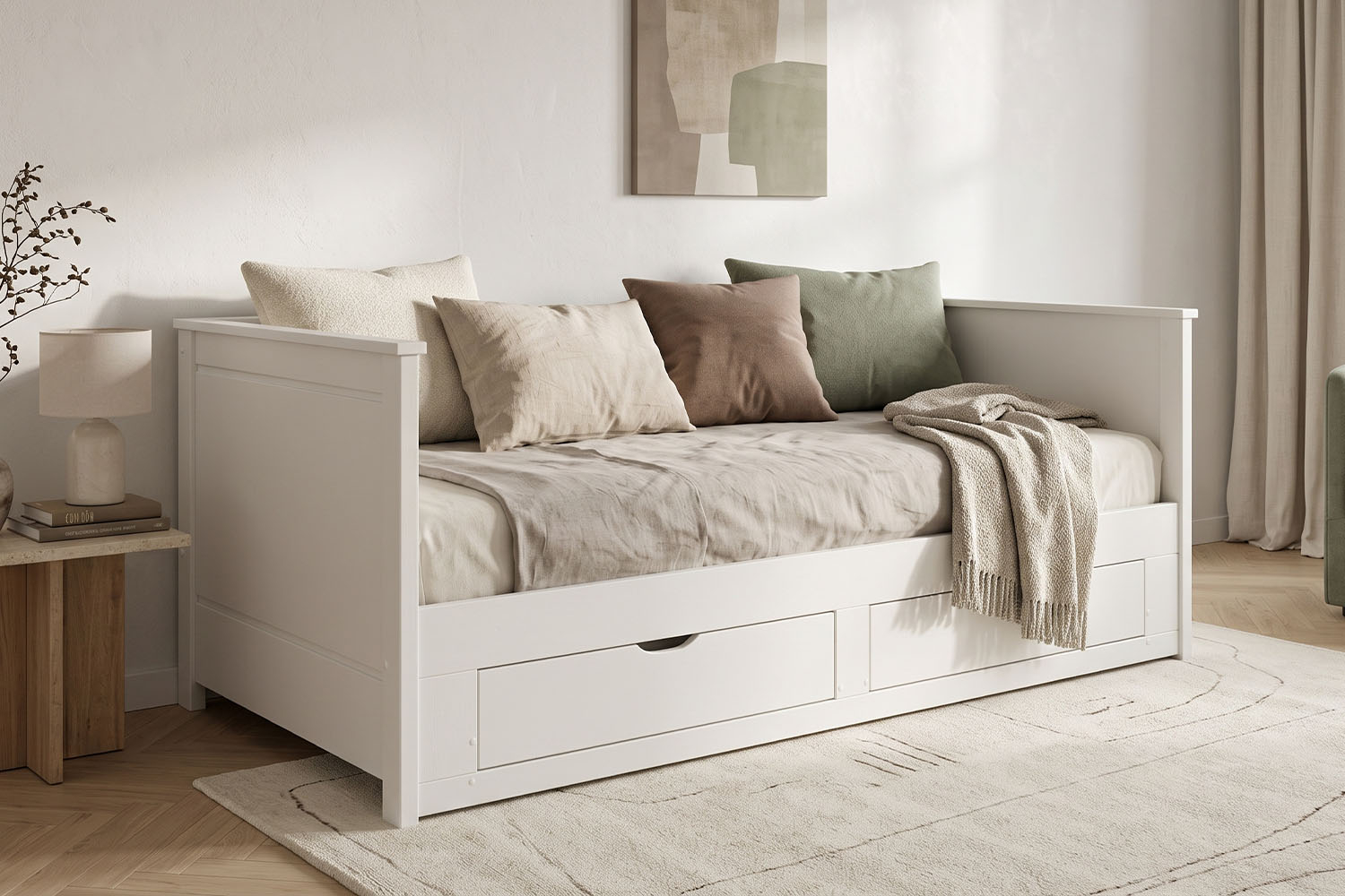 Lit gigogne Alma | Lit banquette en bois blanc FSC