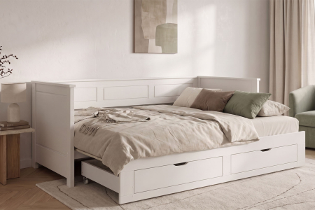 Lit gigogne Alma | Lit banquette en bois blanc FSC