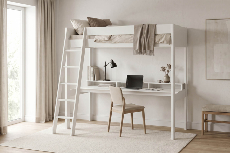 Lit mezzanine 1 place avec bureau en pin massif Rimini