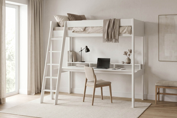 Lit mezzanine 1 place avec bureau en pin massif Rimini